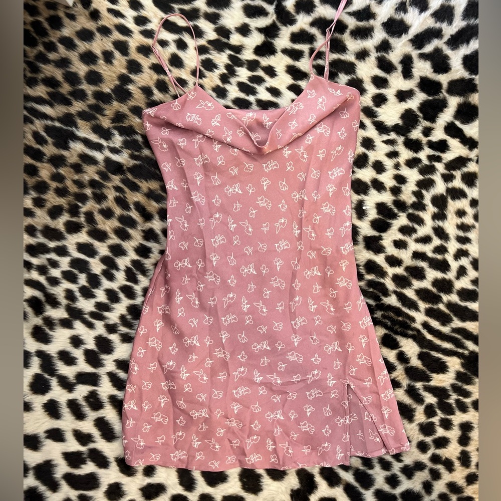Pink cowl neck mini dress